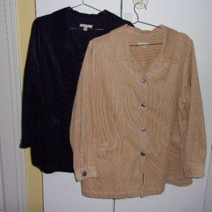 Two (2) Woman's Plus Pleat Back Corduroy Jacket, Tan/Beige and Navy, L (18-20)